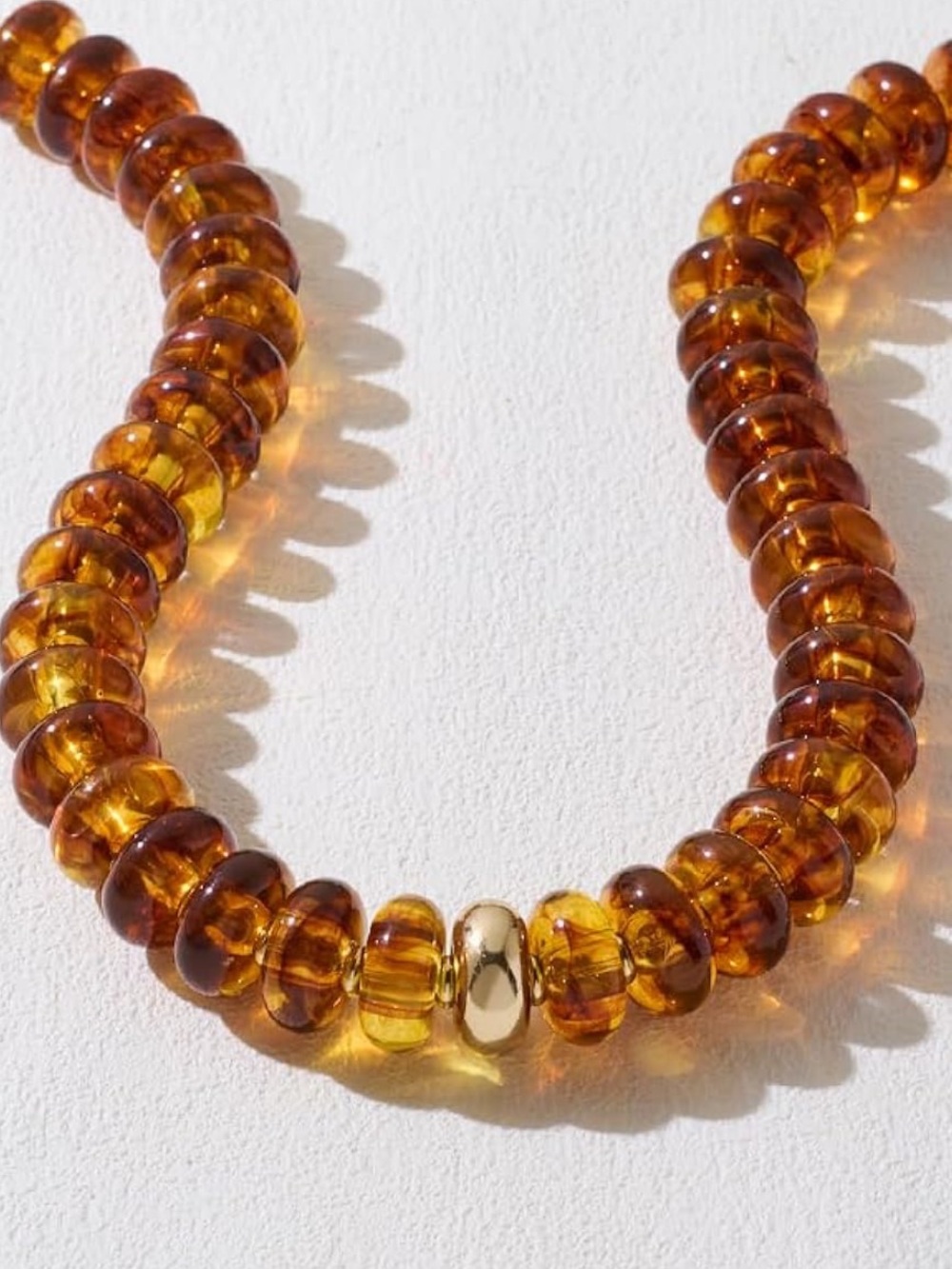 Coastal Amber Bead Necklace with Gold Accent